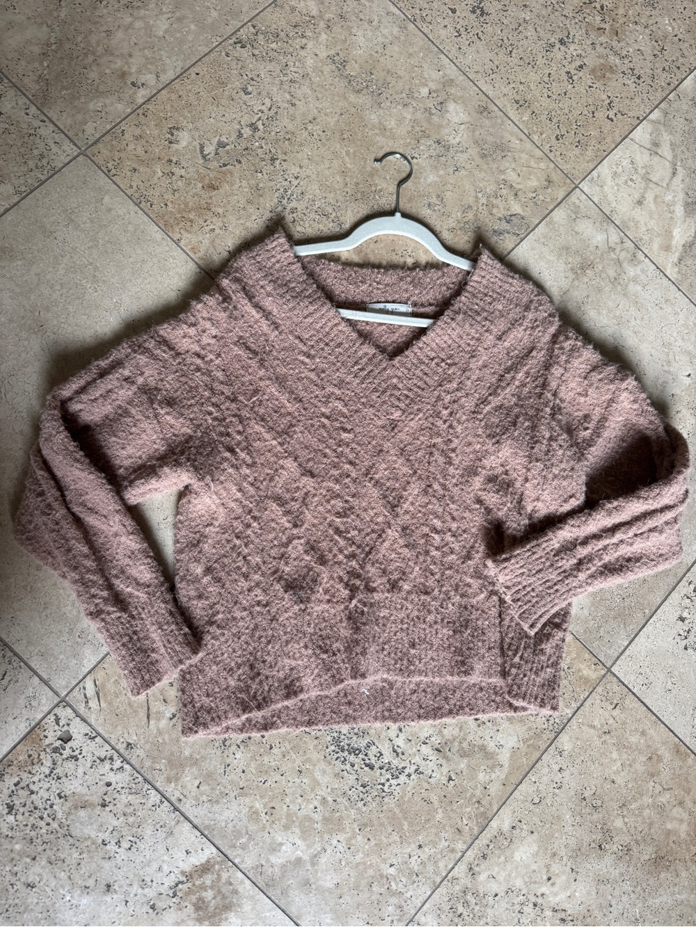 Hello Molly Textured V-Neck Sweater in light brown